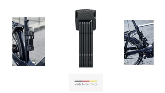 ABUS Bordo Granit 6500K Faltschloss zusammengefaltet und in der Halterung an einem Fahrrad montiert