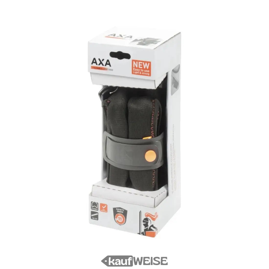 Schwarzes faltbares Fahrradschloss in Retail-Box für AXA Faltschloss Foldable 1000