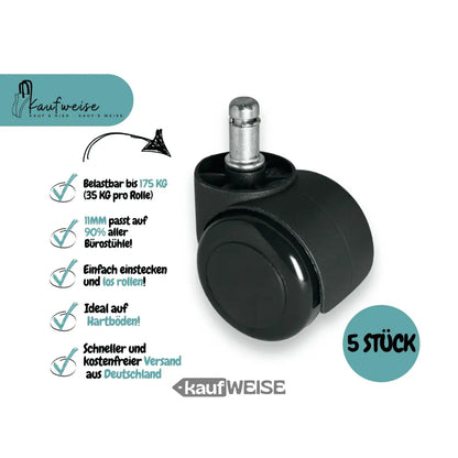Bürostuhlrollen Schwarz kratzfrei und leise ideal für Parkett Laminat Nutzung