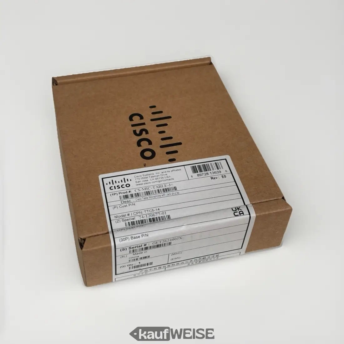 Braune Pappschachtel mit Cisco Produktetikett für Webex Room 55 Neu OVP