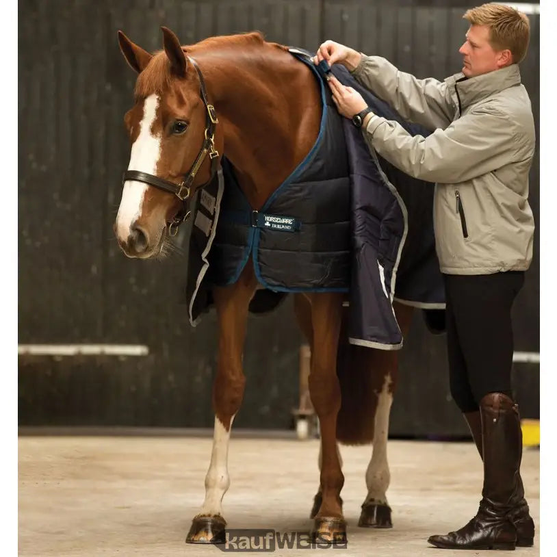 Marineblaue Horseware Liner Unterdecke 100g 155/206 cm mit weißem Rand