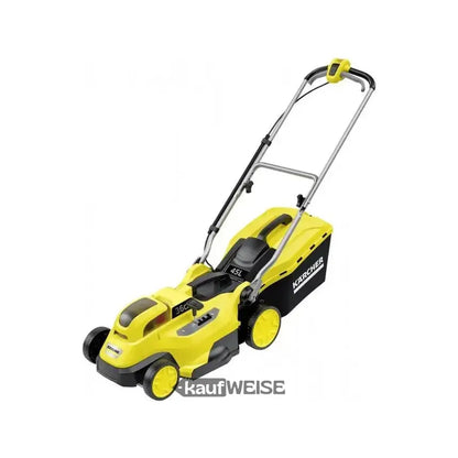 Gelber und schwarzer kabelloser Rasenmäher mit 45L Fangkorb von Kärcher Akku-Rasenmäher LMO 18-36
