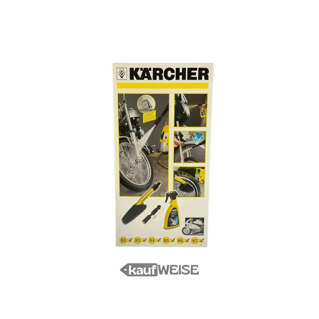 Gelbes und schwarzes Kärcher Hochdruckreiniger Motorrad-Reinigungsset