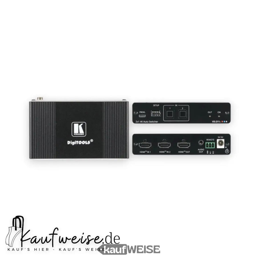 Schwarzer Kramer DigITools 2x1 4K HDMI Umschalter mit Eingängen und Ausgang