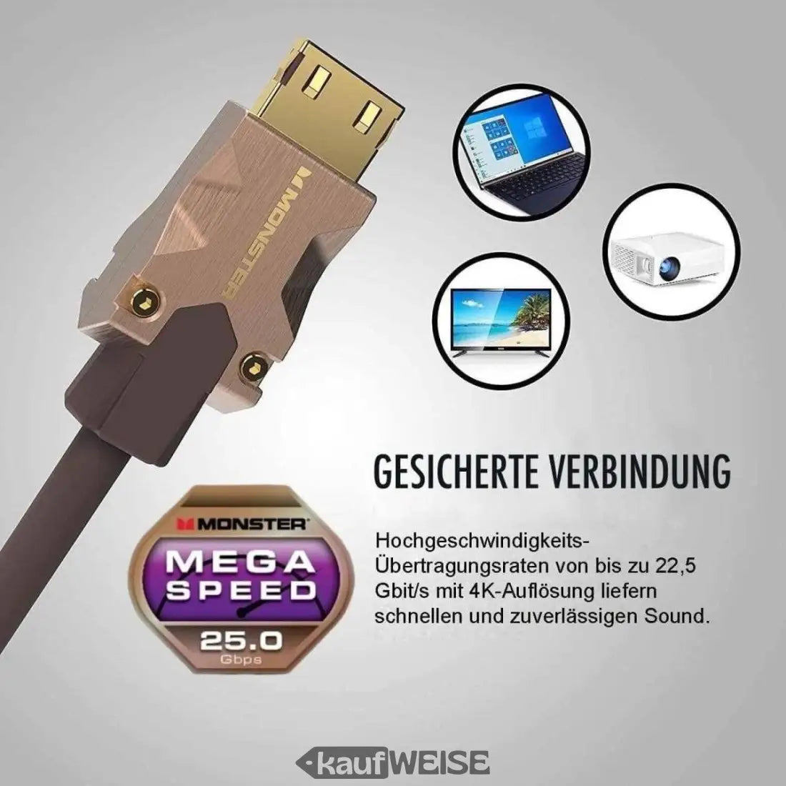 Monster HDMI-Kabel M2000 4K für brillante UHD-Qualität 5 m mit Mega Speed