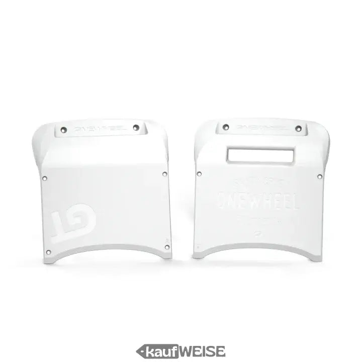 Weiße plastik seitenpaneele mit geprägtem branding und montagelöchern für original onewheel gt gt-s bumper set